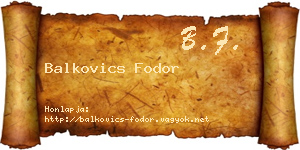 Balkovics Fodor névjegykártya